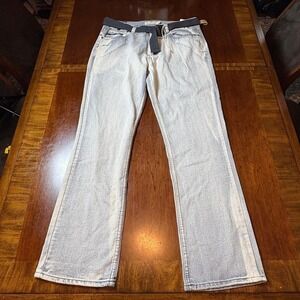 GS115 Light Wash‎ Belted Straight Leg Jeans Size 36